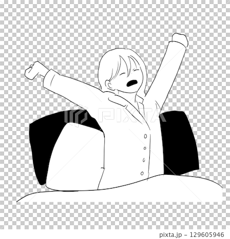 一位女士醒來後伸展身體的插圖 一位女士醒來後伸展身體的插圖 129605946