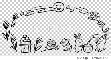 かわいいお月見のフレームイラスト　1色 129606168