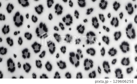 Textured fabric showcasing a seamless snow leopard print, highlighted by striking spots for a trendy appearance 129606258