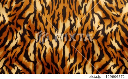 Seamless tiger fur pattern fabric in black and brown, capturing the essence of a tiger's natural coat 129606272