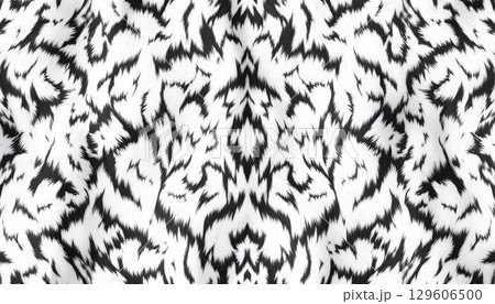 A seamless black and white tiger fur design, featuring the distinctive stripes and textures of a white tiger's coat 129606500