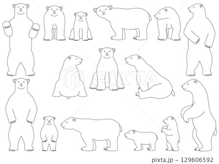 色々な白熊のイラストのセット_線画 129606592
