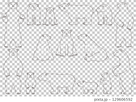 色々な白熊のイラストのセット_線画 129606592