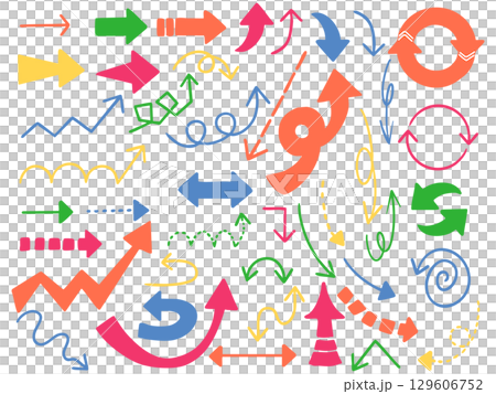 カラフルな矢印の手書きイラストイメージ ベクター カラフルな矢印の手書きイラストイメージ ベクター 129606752
