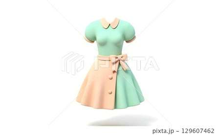 3D illustration of a dress on a mannequin isolated in white background 129607462