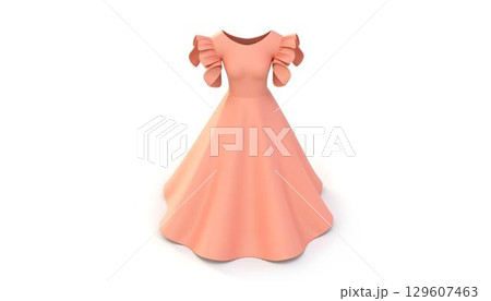 3D illustration of a pink dress on a white background with shadow 129607463