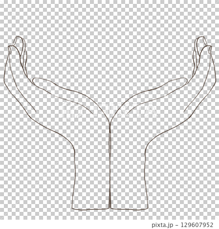 Line drawing of two hands gently embracing each other Line drawing of two hands gently embracing each other 129607952