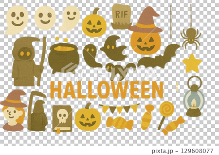 一組可愛的萬聖節主題插畫集 一組可愛的萬聖節主題插畫集 129608077