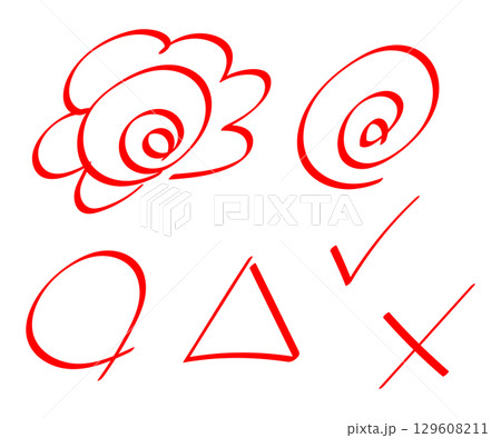 採点のイラストセット(赤) 採点のイラストセット(赤) 129608211