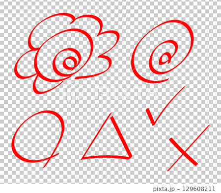 採点のイラストセット(赤) 採点のイラストセット(赤) 129608211