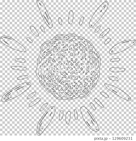 Hand drawn summer sun icon, sunshine Hand drawn summer sun icon, sunshine 129609231