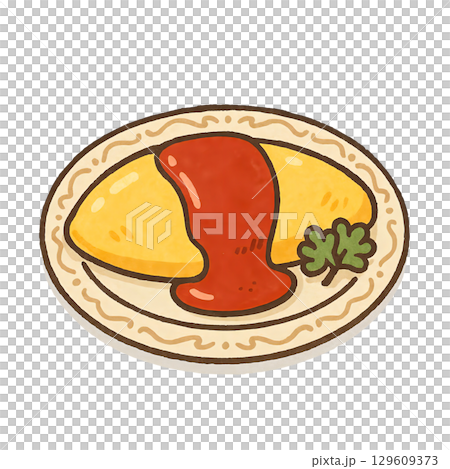 可愛らしく描かれたオムライスの切り抜きイラスト 129609373