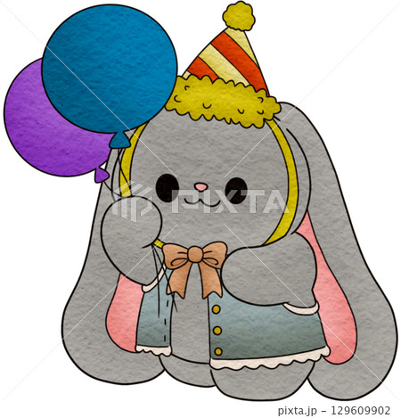 rabbit holding balloons at a party 129609902