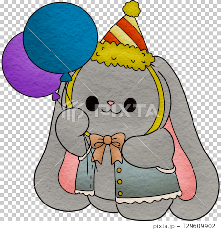 rabbit holding balloons at a party 129609902