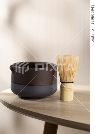 Chasen bamboo whisk and Chawan for authentic Matcha. Chasen bamboo whisk and Chawan for authentic Matcha. 129609945