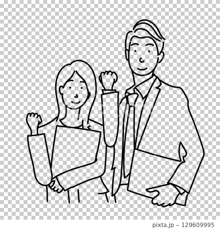 Stock Illustration: Businessman and businesswoman line drawing vector material Stock Illustration: Businessman and businesswoman line drawing vector material 129609995