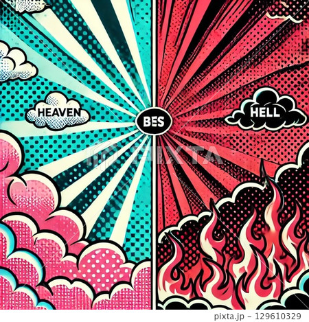 ポップな感じの天国と地獄の天使と悪魔のイラスト 129610329