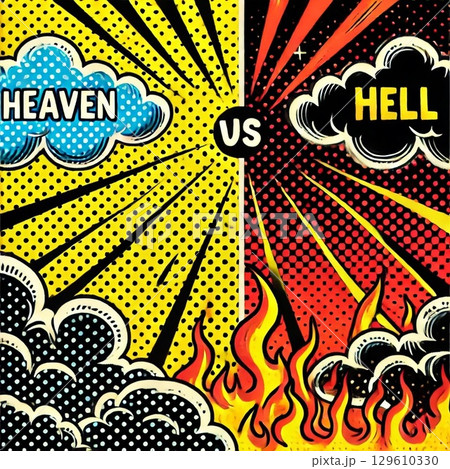 ポップな感じの天国と地獄の天使と悪魔のイラスト 129610330