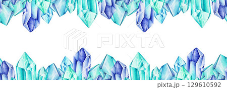 Crystal seamless border decor element watercolor illustration. Hand drawn vibrant shiny blue gemstone mineral decoration isolated on white background Crystal seamless border decor element watercolor illustration. Hand drawn vibrant shiny blue gemstone mineral decoration isolated on white background 129610592