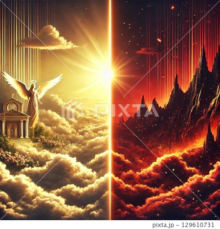 天国と地獄の天使と悪魔を表現したイラスト 天国と地獄の天使と悪魔を表現したイラスト 129610731