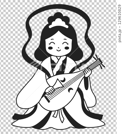 シンプルな弁財天のイラスト（白黒） 129610829