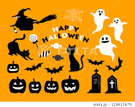 シンプルでかわいいハロウィンのイラストセット 129611679