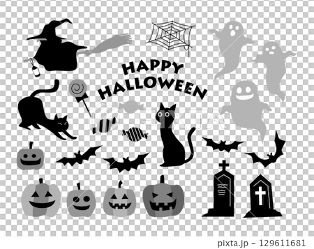 Simple and cute Halloween illustration set 129611681