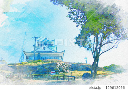 [愛知県]小牧市にある小牧山城の水彩画 129612066