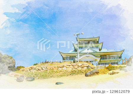 [愛知県]小牧市にある小牧山城の水彩画 129612079