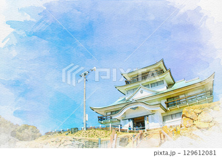 [愛知県]小牧市にある小牧山城の水彩画 129612081