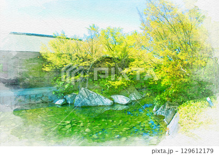 [愛知県]名古屋市東区の徳川園の水彩画 129612179