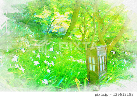 [愛知県]名古屋市東区の徳川園の水彩画 129612188