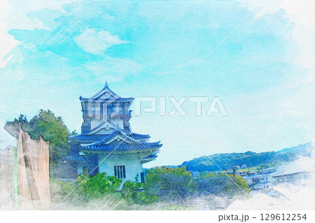 [愛知県]日進市岩崎町の岩崎城の水彩画 129612254