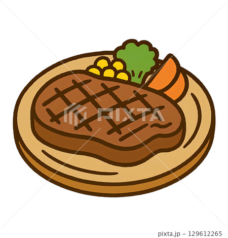 可愛い牛肉ステーキのシンプルな切り抜きイラスト 129612265