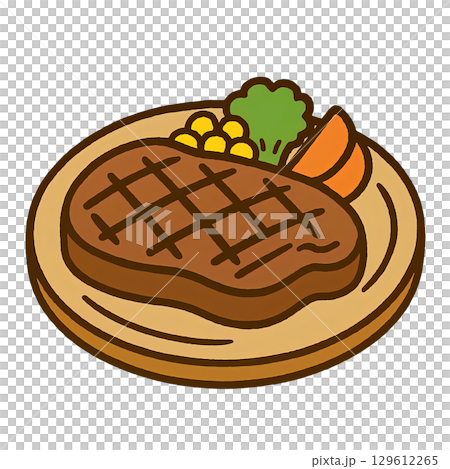 可愛い牛肉ステーキのシンプルな切り抜きイラスト 129612265