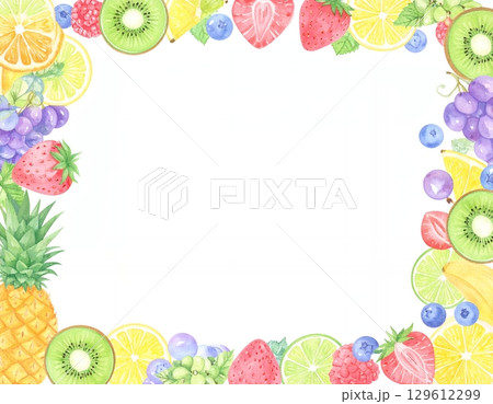 水彩風フレッシュフルーツボーダーフレーム 水彩風フレッシュフルーツボーダーフレーム 129612299