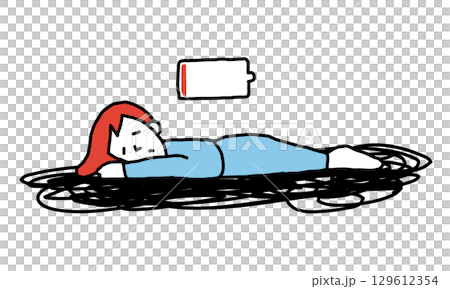 Illustration of a woman who has collapsed due to exhaustion Illustration of a woman who has collapsed due to exhaustion 129612354