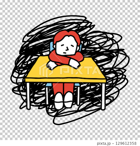 一個人趴在桌子上的插圖 129612358