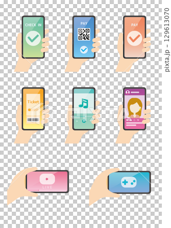 スマホを持つ手　セット 129613070