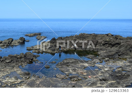 庄内海岸の岩場風景 129613363