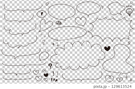Hand-drawn speech bubble and heart illustration set 129613524