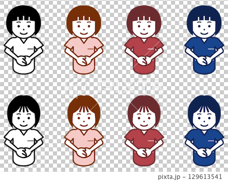 一位女護士的畫像,雙手交叉放在身前,表情嚴肅。第二部分 一位女護士的畫像,雙手交叉放在身前,表情嚴肅。第二部分 129613541