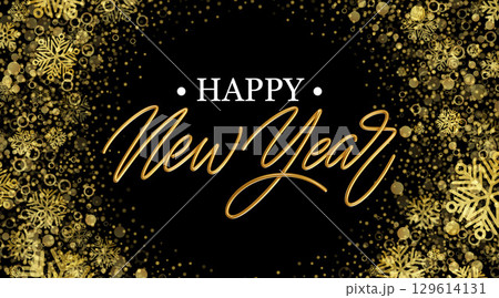 Happy New Year Vector Illustration with Golden Snowflakes and Sparkles Background 129614131