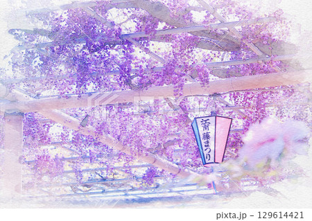 [愛知県]江南市曼陀羅寺公園の藤棚の水彩画 129614421