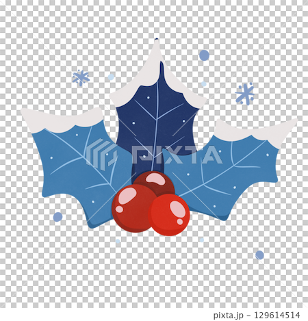 Christmas blue Holly and red berry 129614514