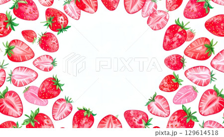 水彩風いちごと断面のボーダーフレーム 129614518
