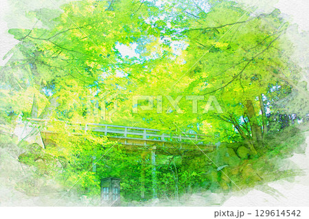 [愛知県]名古屋市東区の徳川園の水彩画 129614542