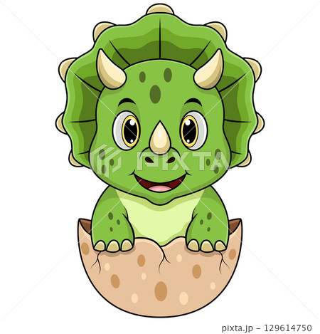 Cartoon baby triceratops hatching from egg Cartoon baby triceratops hatching from egg 129614750