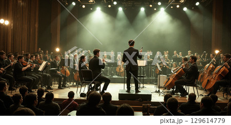 Algorithmic Symphony Hall Laser-stringed AI orchestra, biometric music adaptation, dopamine-trigger encores for entertainment tech. 129614779