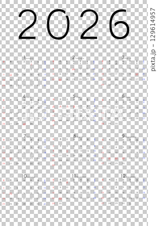 2026年年間シンプルカレンダー　曜日日本語 129614957